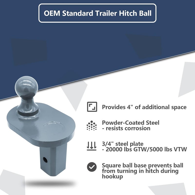 FHRHRY GNXA4085, 4" Offset Ball Compatible With B&W Turnoverball Gooseneck Trailer Hitches, Heavy Duty Extender | 20000 lbs GTW/ 5000 lbs VTW, 2-5/16 Inch Diameter - Image 5